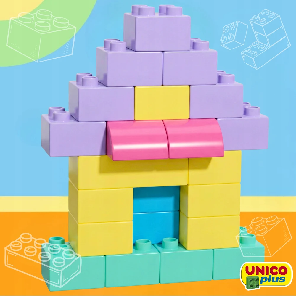 KONSTRUKCINIAI BLOKAI UNICO PASTEL BUCKET 2IN1 STATYBINĖ PLOKŠTE