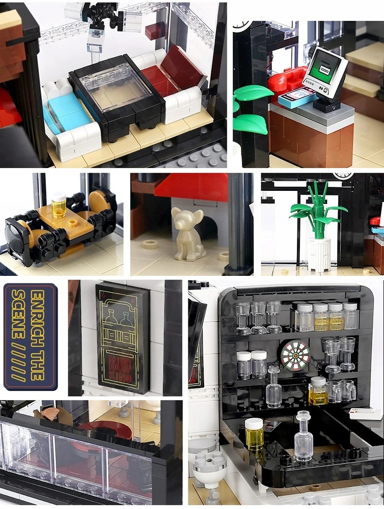 Konstrukciniai blokeliai Mould King 16042 Bar Pub su Led apšvietimu