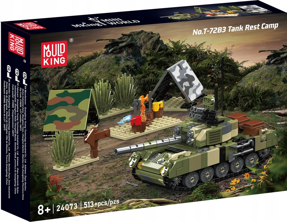 Konstrukciniai blokeliai Mould King 24073: Tankas T-72b3 su karine stovykla