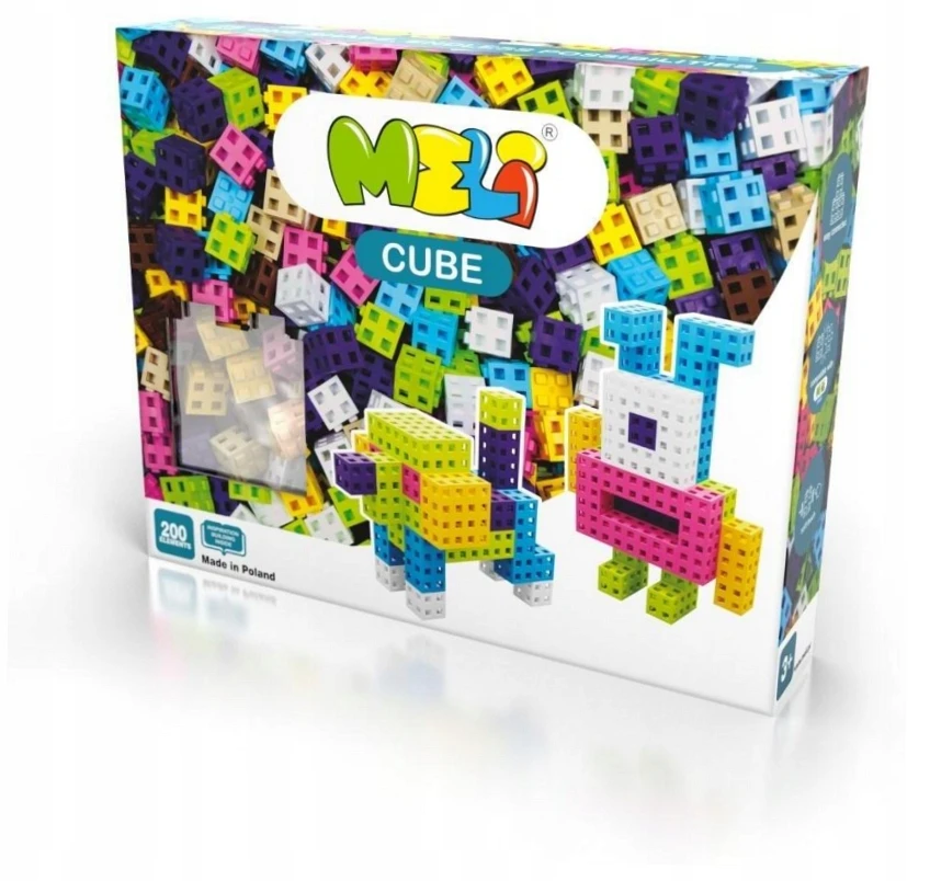 Meli Cube 200 dalių konstruktorių rinkinys vaikams nuo 3 metų, skatina kūrybiškumą, rožinis