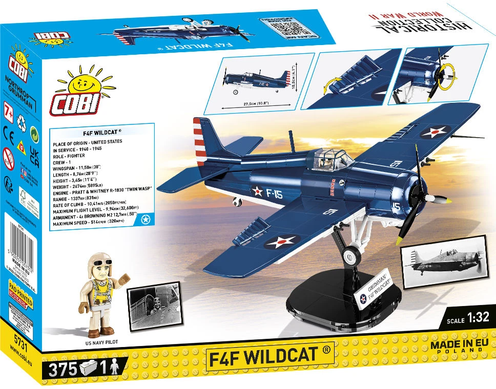 Konstruktorius Cobi istorinė kolekcija F4F Wildcat, 375 det