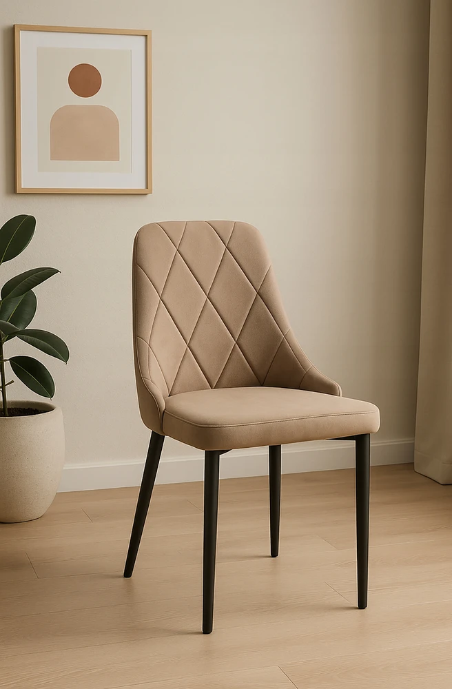 Kontrast MINŠTA SVETAINĖS KĖDĖ, STILINGAS GLAMURAS EVA VELVET KT201 TAUPE BEIGE
