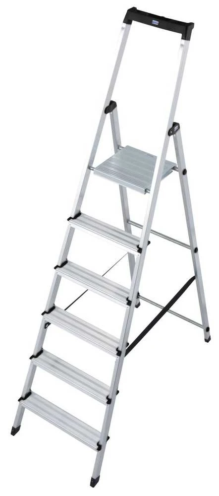 Kopėčios KRAUSE Solidy, 6 pakopų, vienpusės, su daiktų lentynėle, darbinis aukštis 330 cm