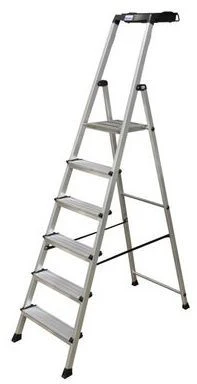 Kopėčios KRAUSE Solidy, 6 pakopų, vienpusės, su daiktų lentynėle, darbinis aukštis 330 cm
