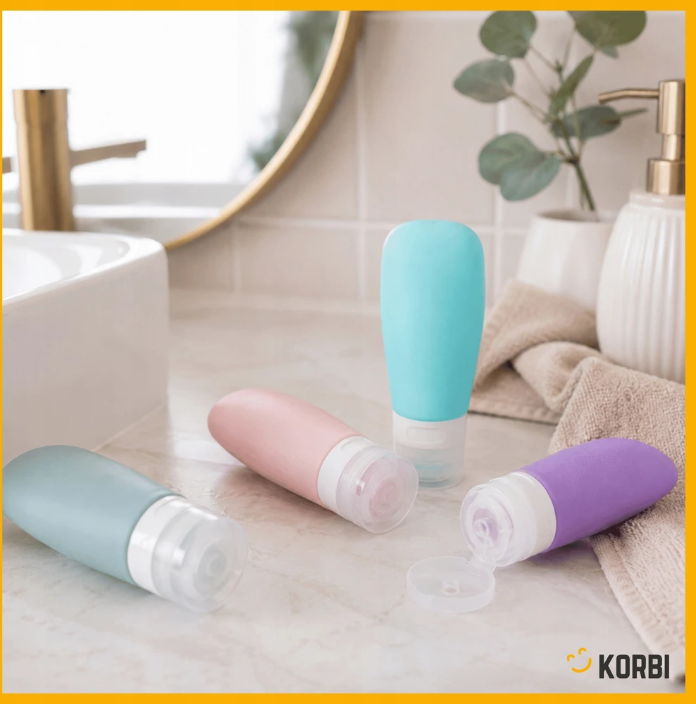 Korbi 4 x 60 ml kelioninių kosmetikos krepšelių rinkinys