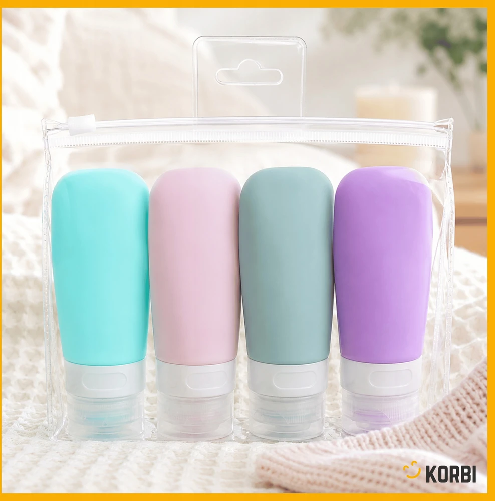 Korbi 4 x 60 ml kelioninių kosmetikos krepšelių rinkinys