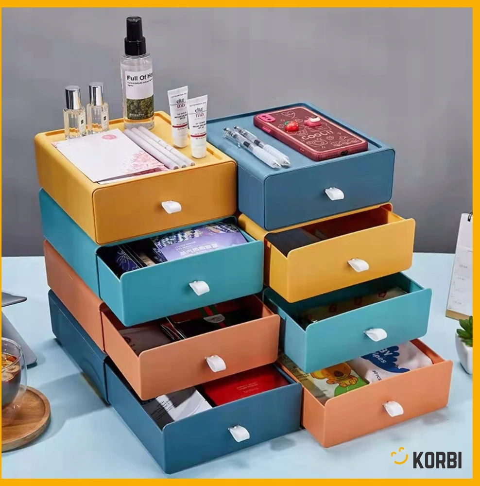 Korbi Rašomojo stalo stalčiaus dėžutė Tupperware, mėlyna