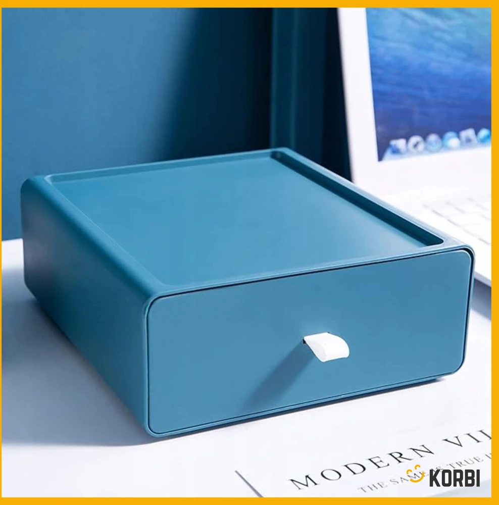 Korbi Rašomojo stalo stalčiaus dėžutė Tupperware, mėlyna