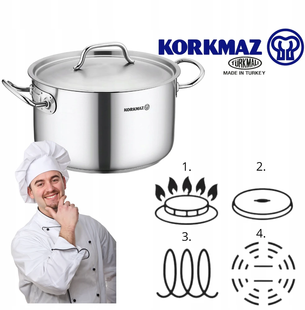 Korkmaz Tradicinis puodas iš nerūdijančio plieno 6.2L Puodas INDUKCINĖS DUJINĖS viryklės