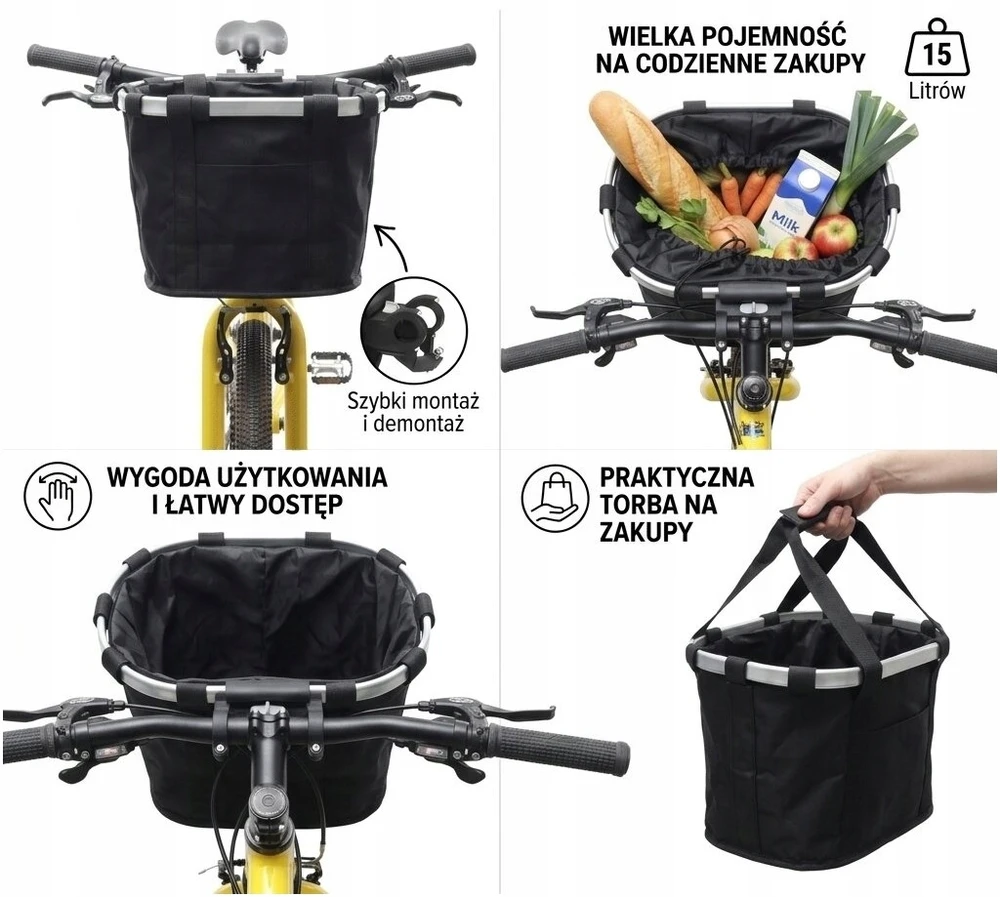 KOSZ ROWEROWY NA ZAKUPY VINI KOSZYK TRANSPORTOWY NA KIEROWNICE 15L
