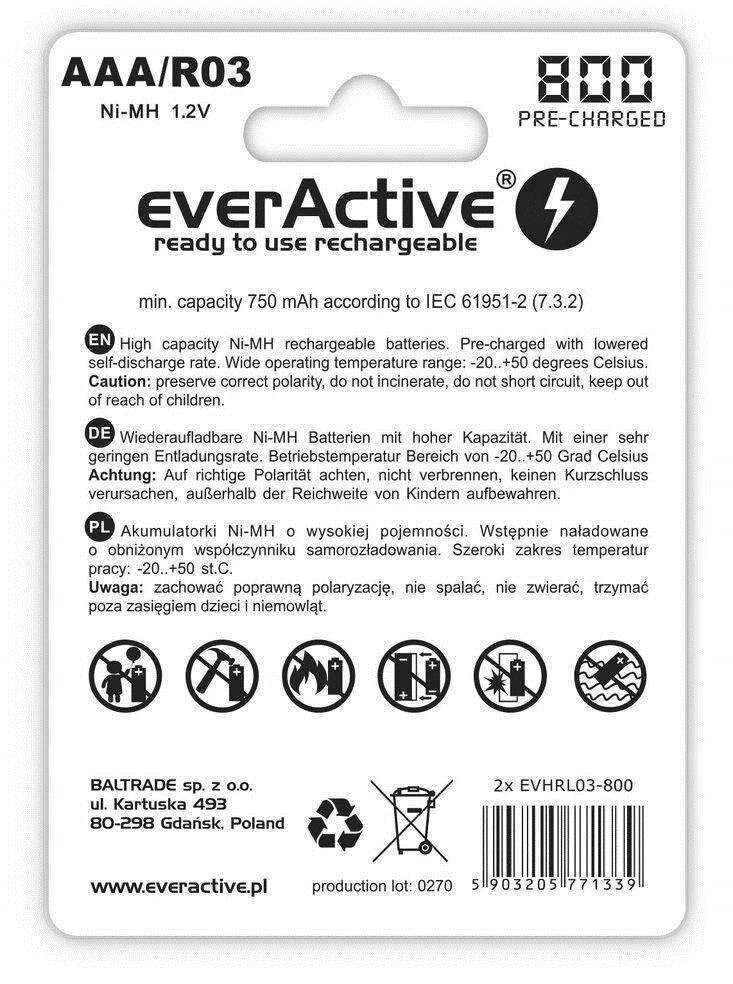 Kraunamos baterijos everActive EVHRL03-800