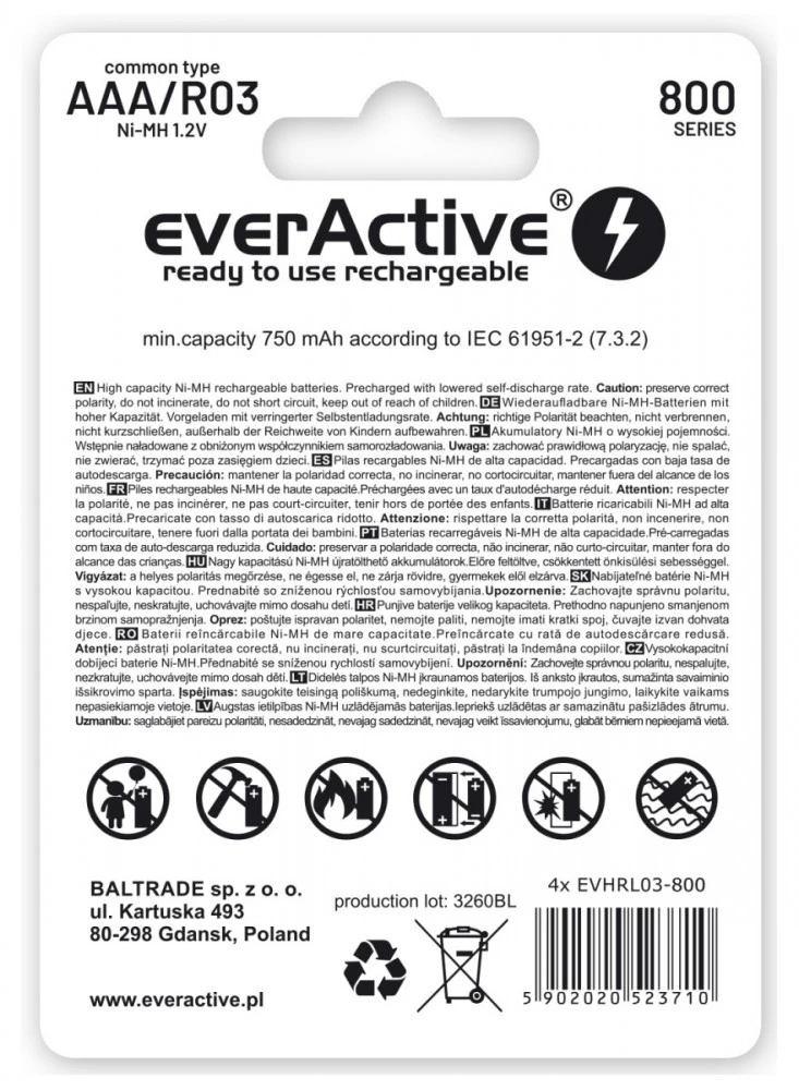 Kraunamos baterijos everActive EVHRL03-800