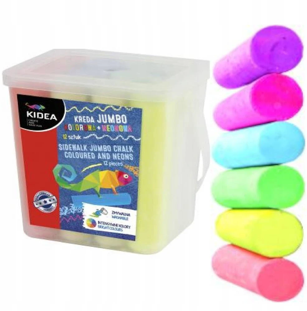 Kreda chodnikowa Kidea Jumbo, 12 spalvų, su neoniniais atspalviais