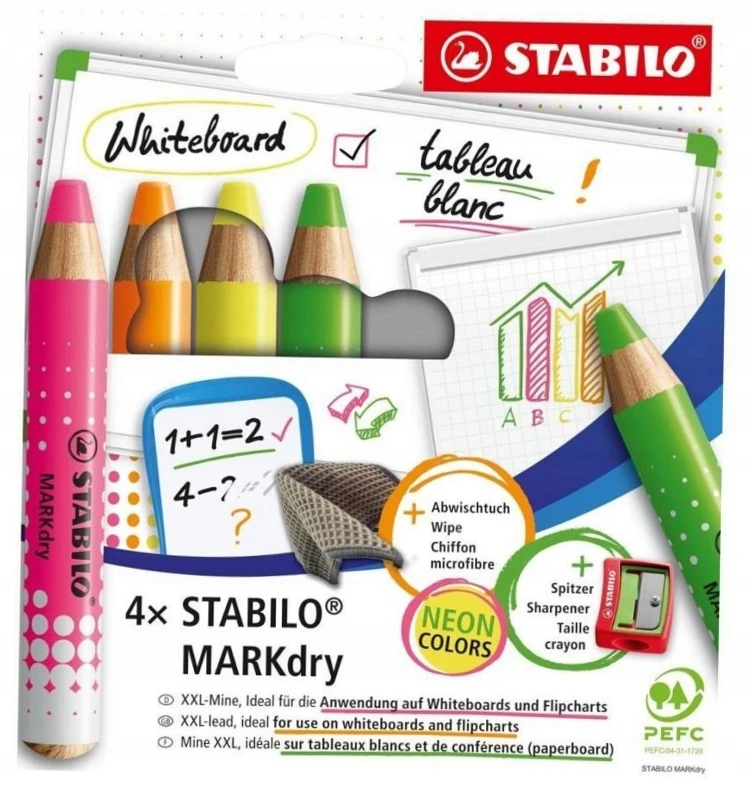 Kredki do tablic suchościeralnych 4kol. STABILO