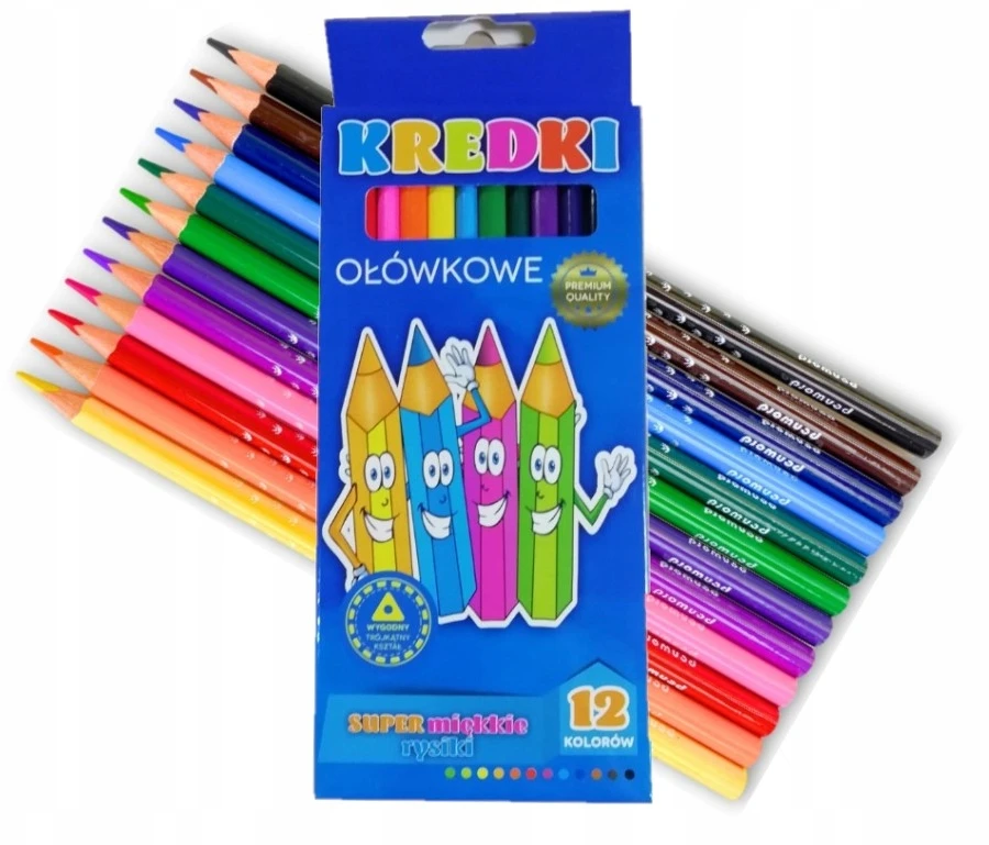 KREDKI OŁÓWKOWE 12 KOLORÓW TRÓJKĄTNE PENWORD PREMIUM DLA DZIECI