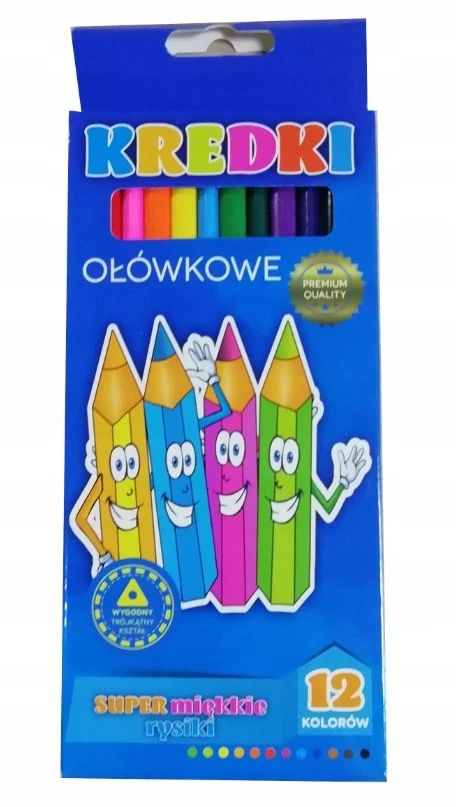 KREDKI OŁÓWKOWE 12 KOLORÓW TRÓJKĄTNE PENWORD PREMIUM DLA DZIECI