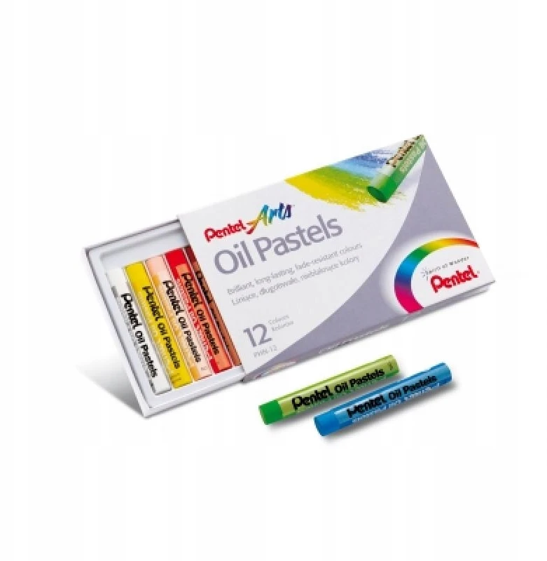 Kredki Pastele Olejne Pentel 12 Kolorów Miękkie Szkolne dla Dzieci