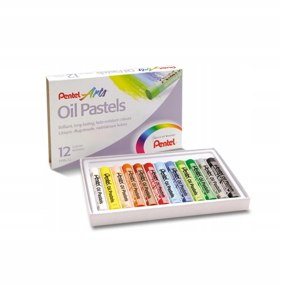 Kredki Pastele Olejne Pentel 12 Kolorów Miękkie Szkolne dla Dzieci