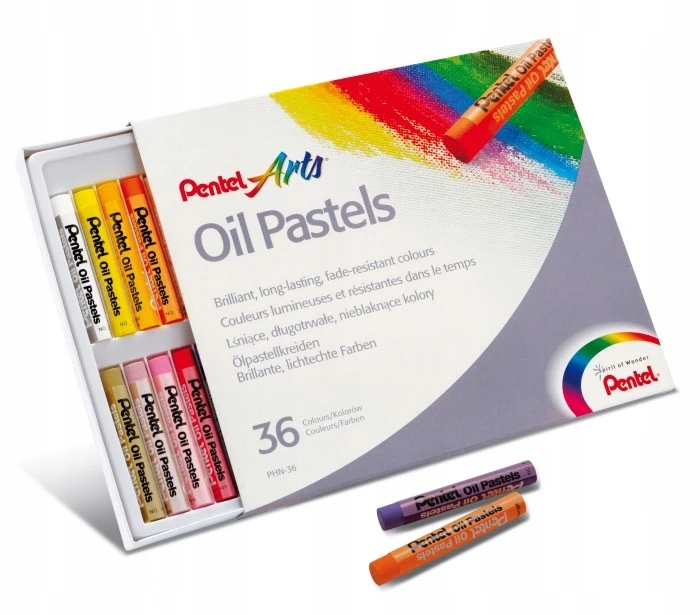 Kredki Pastele Olejne Pentel 36 Intensywnych Kolorów Miękkie do Malowania