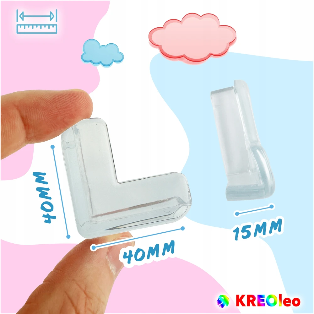 KREOleo BALDŲ STALO KAMPŲ APSAUGA, SKAIRI, STIPRI KLIJAI 10Vnt 4*4*1,5cm