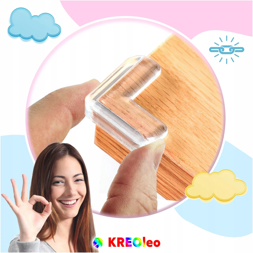 KREOleo BALDŲ STALO KAMPŲ APSAUGA, SKAIRI, STIPRI KLIJAI 10Vnt 4*4*1,5cm