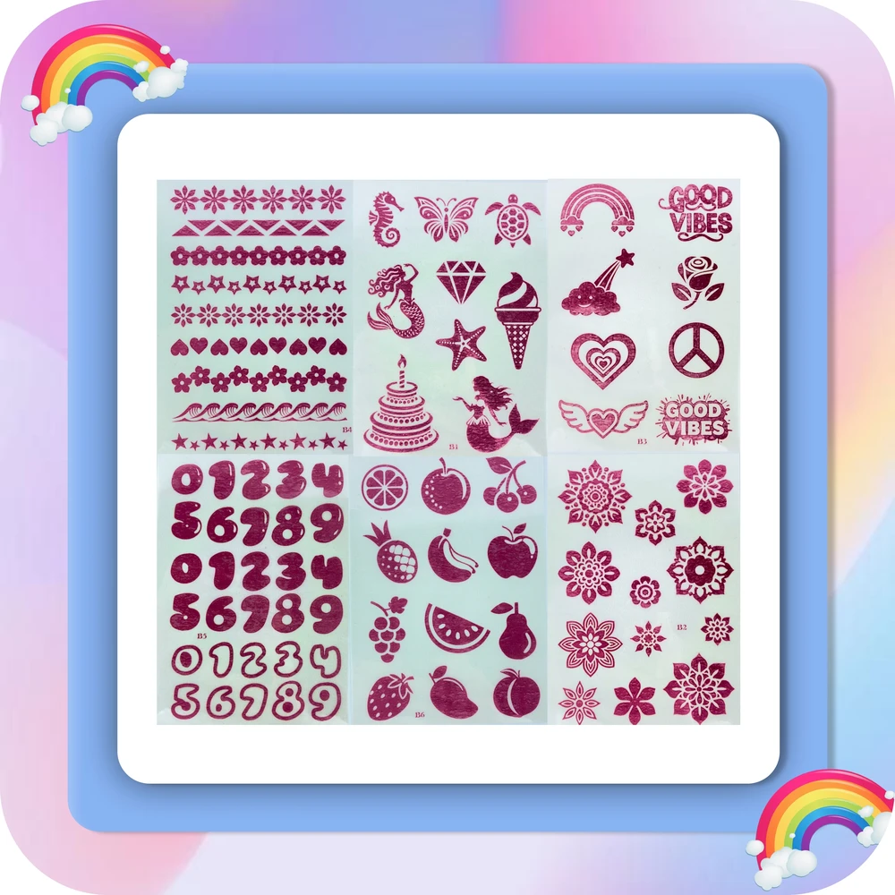 KREOleo GLITTER TATTUOS DIDELIS TATUiruočių rinkinys, PLAUNAMI ŠABLONAI, GLITTER