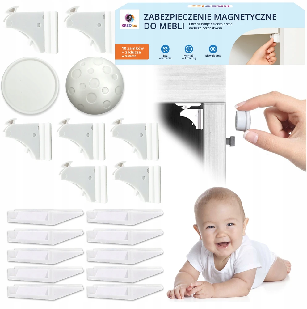 Kreoleo MAGNETINĖ APSAUGOS UŽRAKTA BALDŲ SPINTELĖMS SPYNOS VAIKAMS 10 vnt.