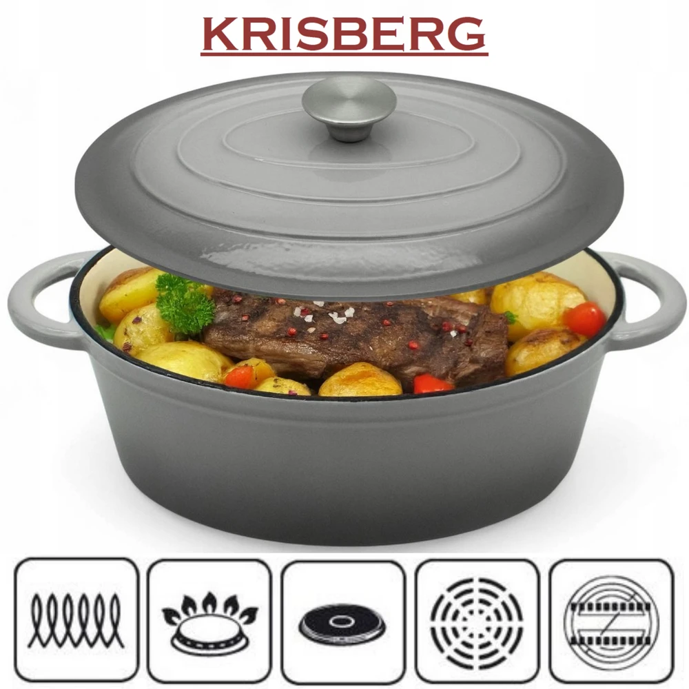 Krisber TALPA ketaus emalio keptuvė 4.0L PILKOS DUJOS INDUKCIJA 27cm
