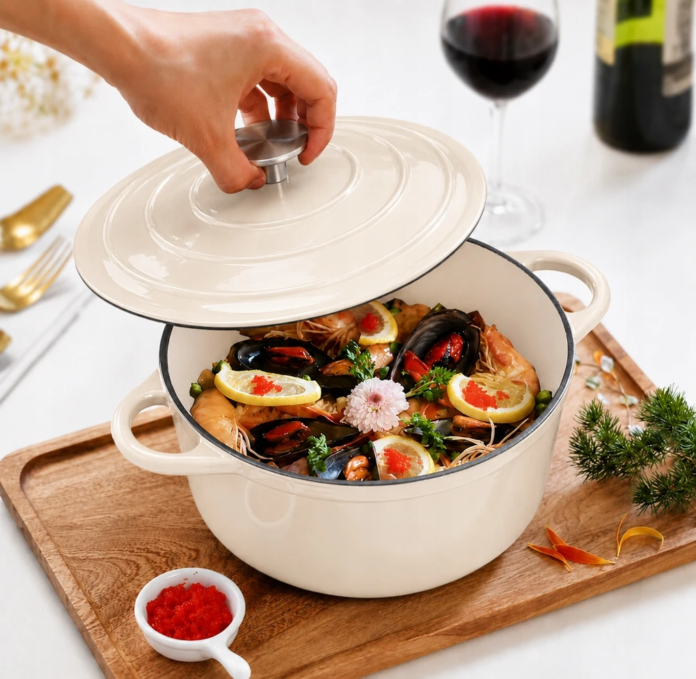 Krisberg EMALINIS KETUS PUODAS 4,2L Emaliuotas su dangteliu INDUKCINĖ DUJINĖ ORŠINĖ 24cm