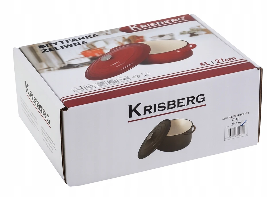 Krisberg Emaliuotas ketaus kepimo indas 4 l gilus žąsų puodas su dangteliu DUJŲ INDUKCIJA