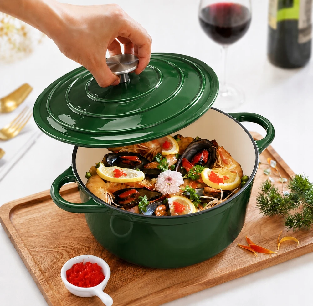 Krisberg Emaliuotas KETUS PUODAS 5,9L Emaliuotas su dangteliu INDUKCINĖ DUJINĖ ORŠINĖ 28cm