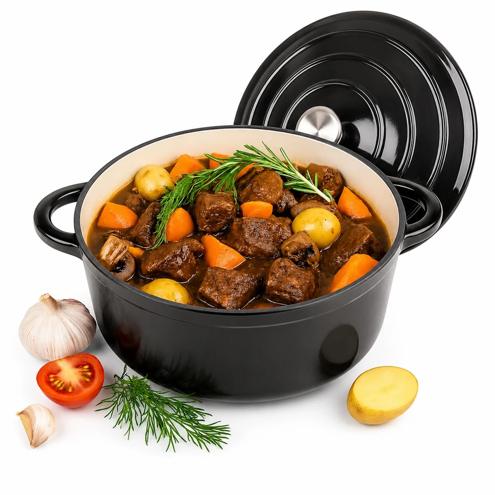 Krisberg Emaliuotas KETUS PUODAS 5,9L Emaliuotas su dangteliu INDUKCINĖ DUJINĖ ORŠINĖ 28cm
