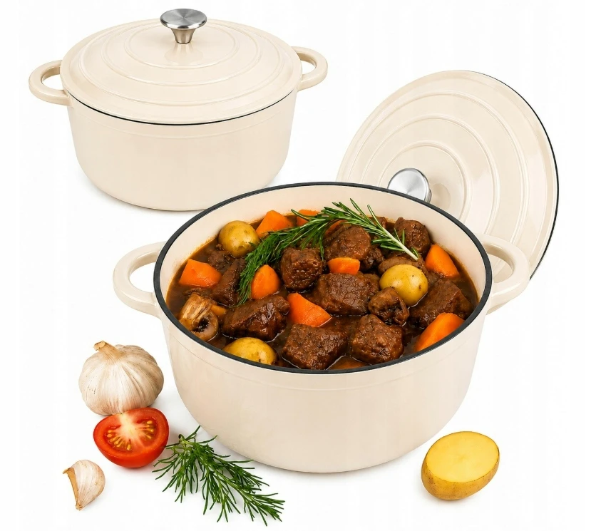 Krisberg Emaliuotas KETUS PUODAS 5,9L Emaliuotas su dangteliu INDUKCINĖ DUJINĖ ORŠINĖ 28cm