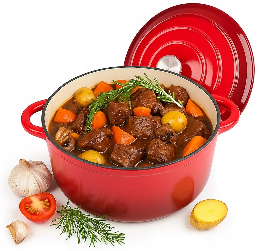 Krisberg Emaliuotas KETUS PUODAS 5,9L Emaliuotas su dangteliu INDUKCINĖ DUJINĖ ORŠINĖ 28cm