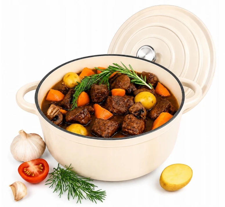 Krisberg Emaliuotas KETUS PUODAS 5,9L Emaliuotas su dangteliu INDUKCINĖ DUJINĖ ORŠINĖ 28cm