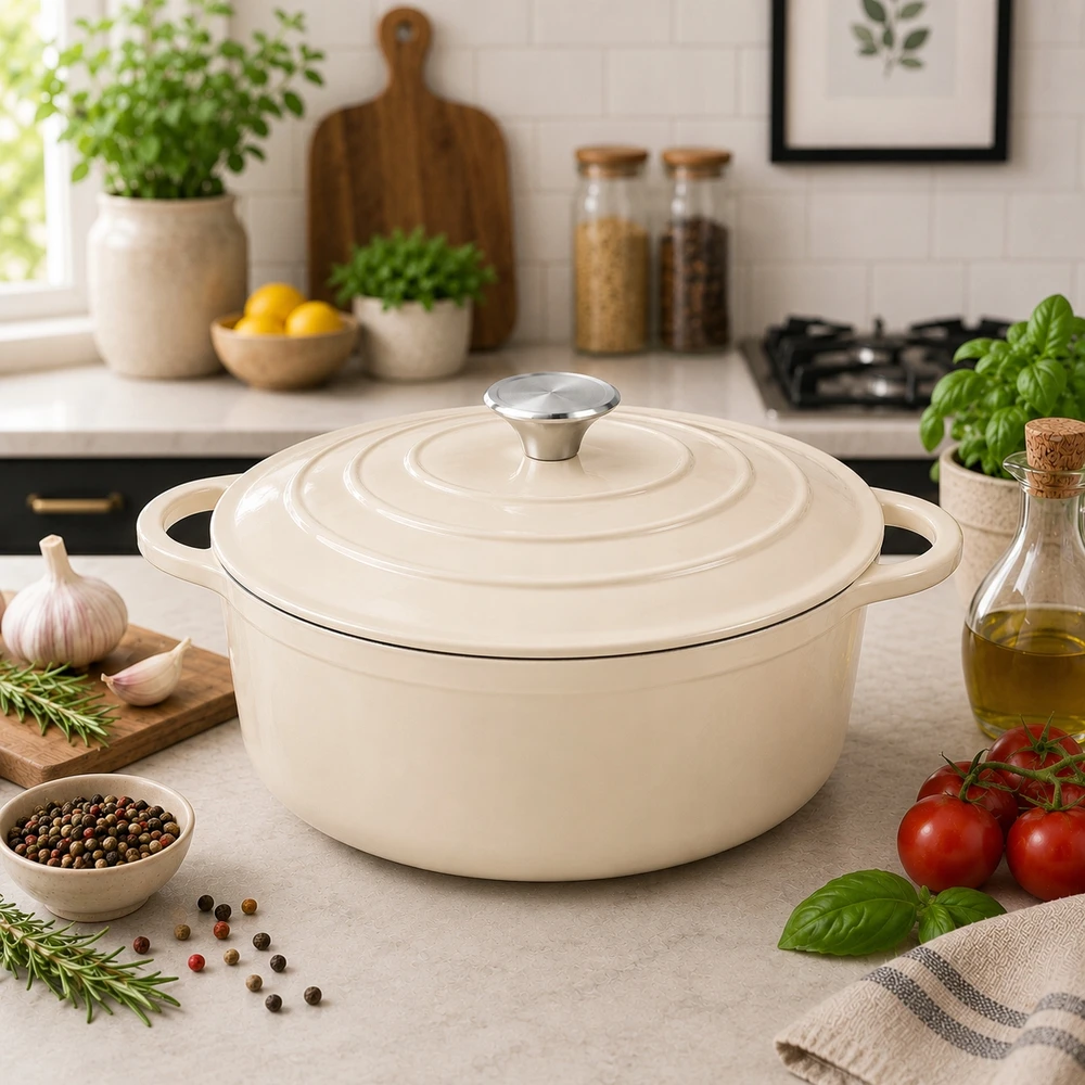 Krisberg Emaliuotas KETUS PUODAS 5,9L Emaliuotas su dangteliu INDUKCINĖ DUJINĖ ORŠINĖ 28cm
