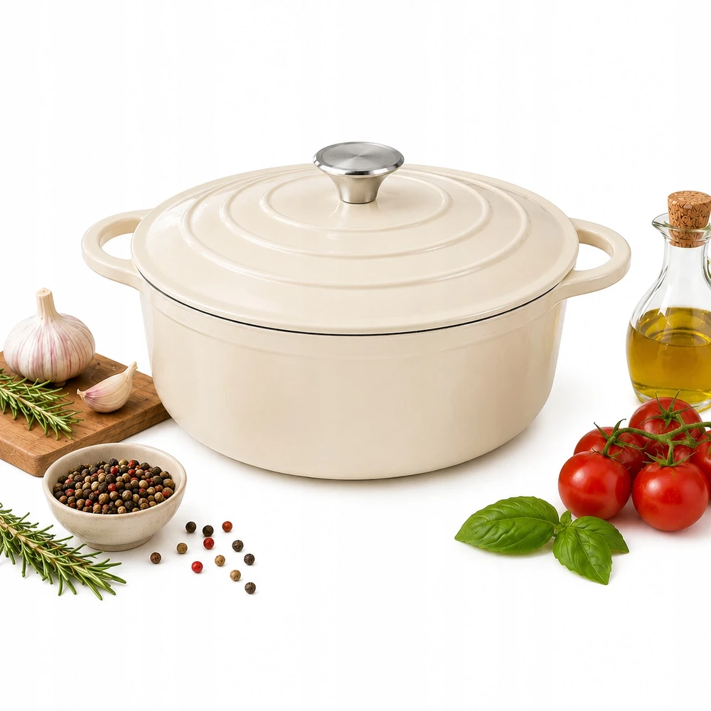 Krisberg Emaliuotas KETUS PUODAS 5,9L Emaliuotas su dangteliu INDUKCINĖ DUJINĖ ORŠINĖ 28cm