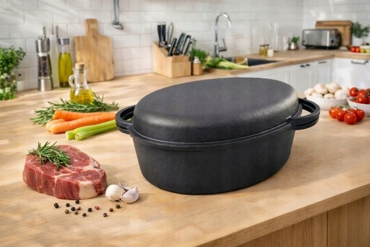 Krisberg Ketaus kepimo keptuvė 2 viename DANČIO / GRILĖS KEPUTINIS INDUKCINĖS DUJOS 34 cm