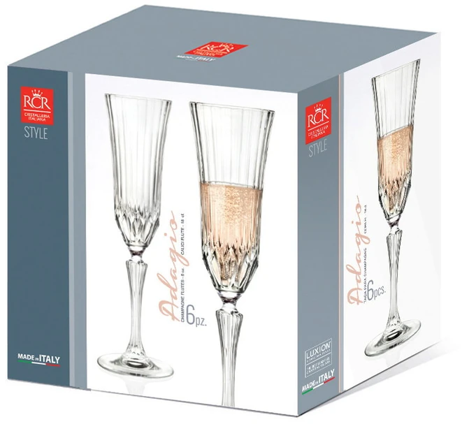 Krištolinės šampano taurės RCR MELODIA FLUTE GOBLET, 160 ml, 6 vnt.