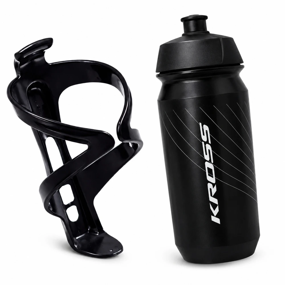 KROSS dviračio buteliukas 500ml su juodu BASKET 2in1 MTB BIKE SET