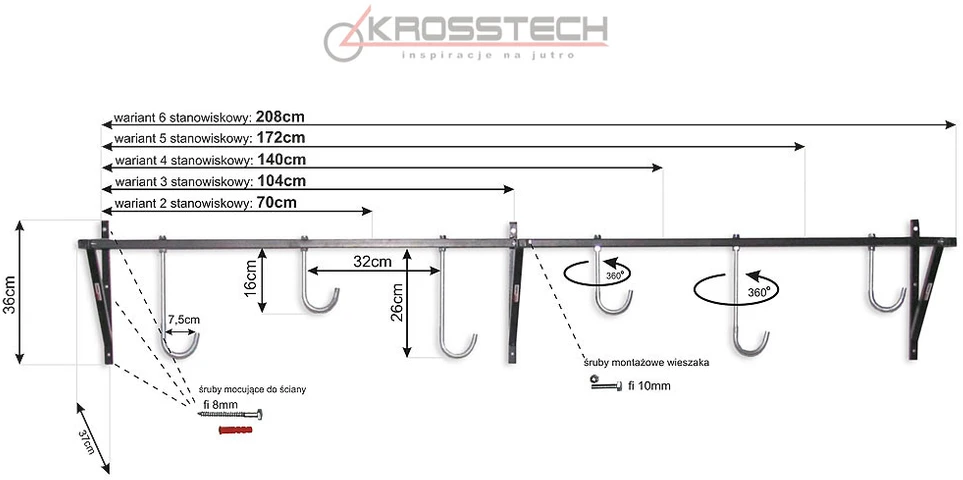 Krosstech PAKABA 4 DVIRAČIAMS CINKINTAS CRIS STOVAS 4 KABLIŲ RANKENA