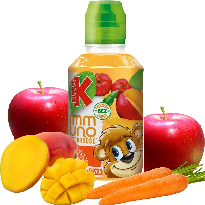 KUBUŚ IMMUNO SUICE Immunity Obuolių morkų MANGO ACEROLA Vitaminas C 200ml