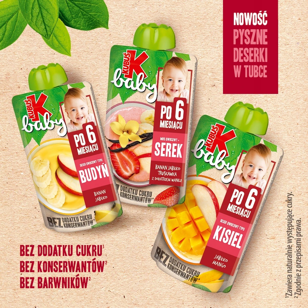 Kubuś Mikė Baby mousse, braškių, vanilinio sūrio 9x 100g