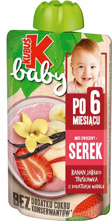 Kubuś Mikė Baby mousse, braškių, vanilinio sūrio 9x 100g