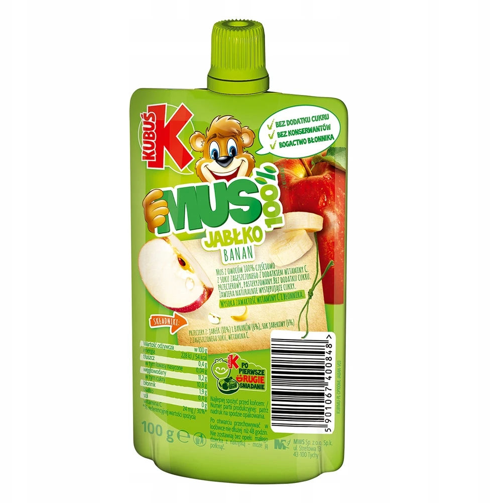 Kubuś Mikė obuolių bananų putėsiai 100% vaisių 12x100 g