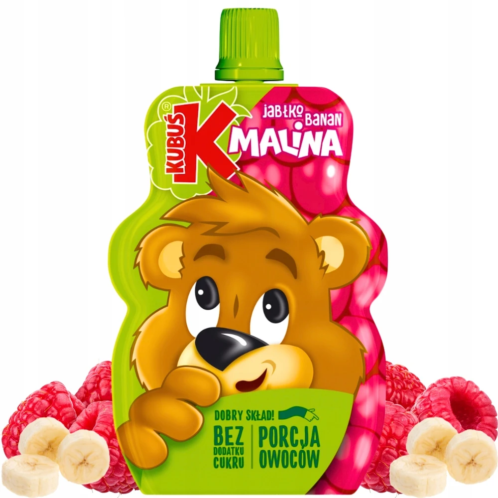 Kubuś Mikė Vaisių putėsiai su aviečių skoniu 100 g x 12 vnt