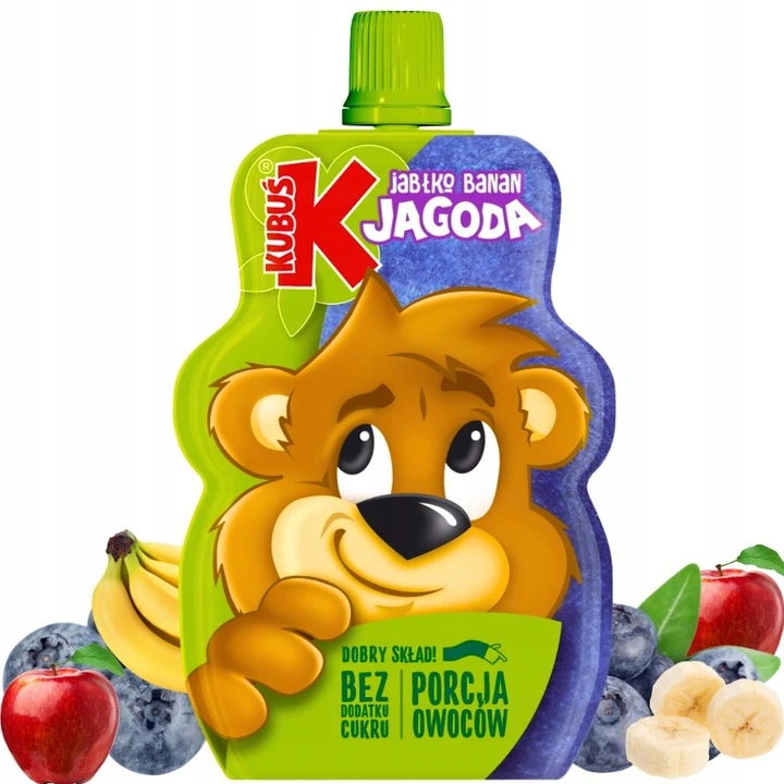 Kubuś Mikė vaisių putėsiai su obuolių-bananų-mėlynių skonio 100 g x 12 vnt.