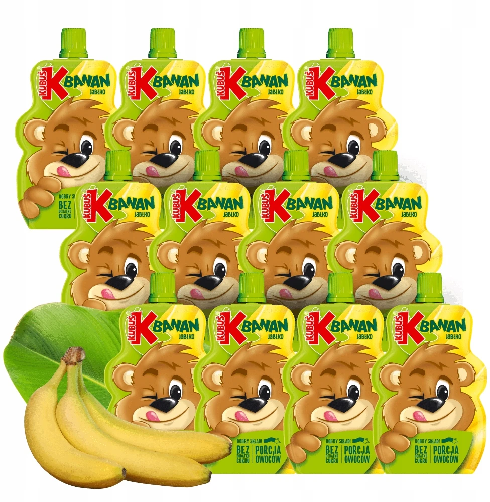 KUBUŚ vaisių putėsiai 100% bananų obuoliai 100 g x 12 vnt. VAIKAMS