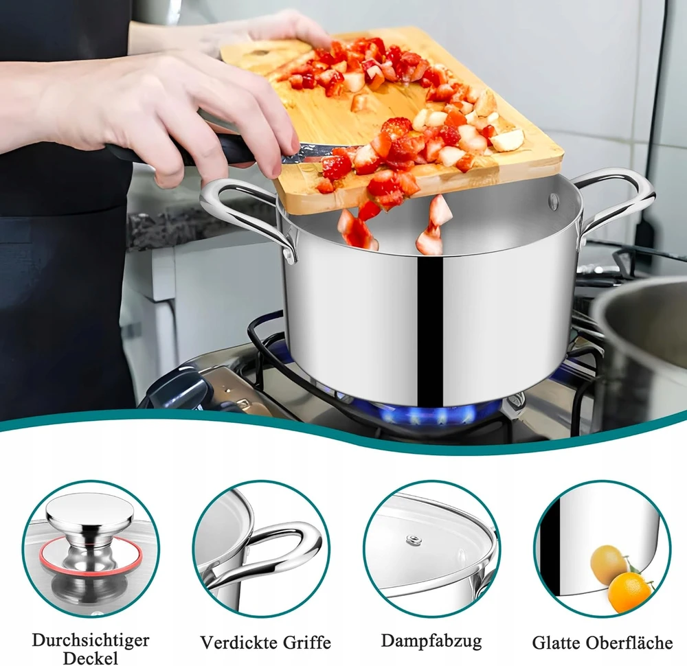 Kuchenne INDUKCINIS GAMYBOS PUODAS 22cm 4,8L 3 sluoksnių plieno dangtis