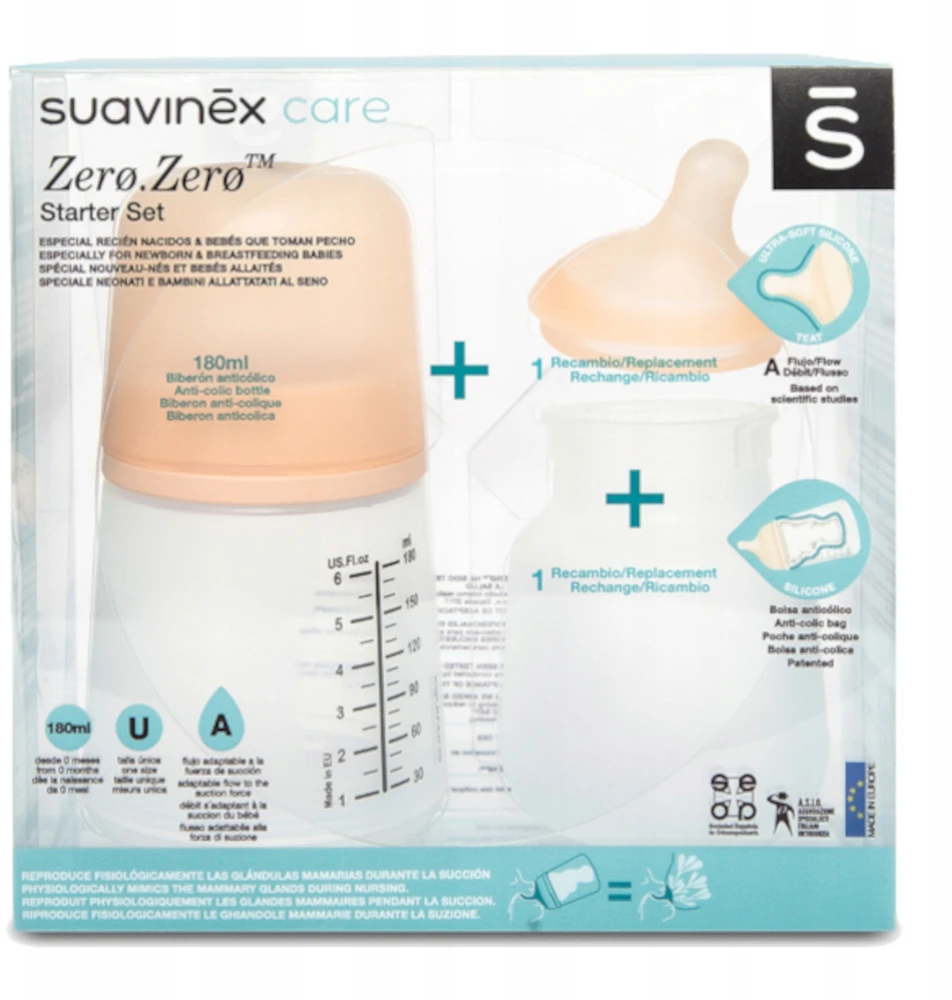 Kūdikio buteliukas Suavinex Zero Zero nuo dieglių 180 ml naujagimiams